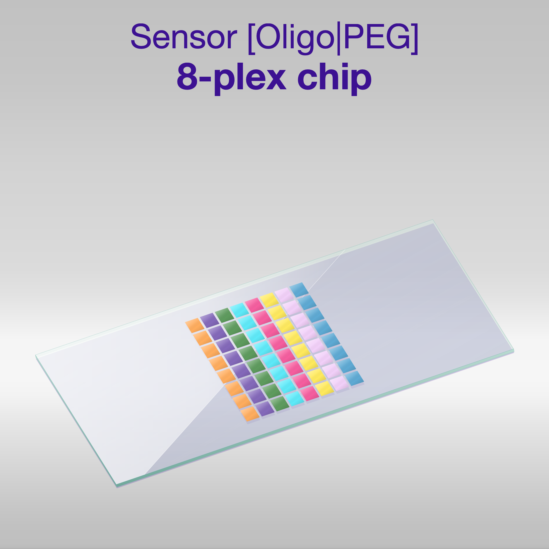 Sensor 2D PEG Oligo-PEG 8-plex chip, one colour per oligo sequence