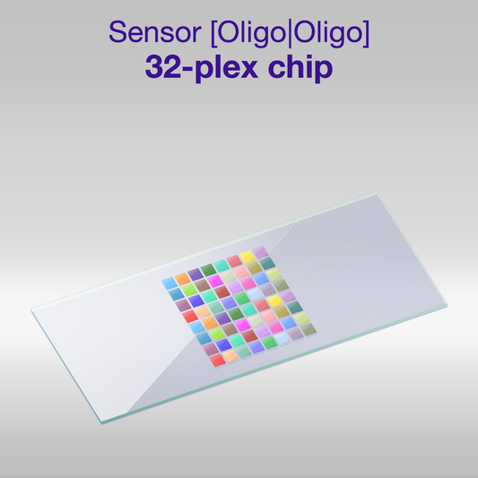Sensor 2D PEG Oligo-Oligo 32-plex chip, one color per oligo sequence