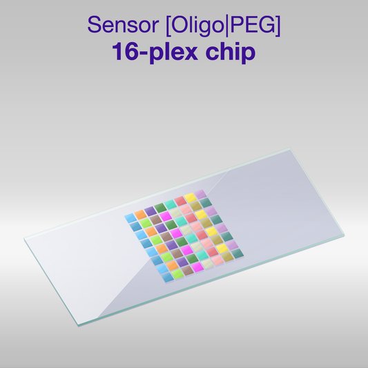 Sensor 2D PEG Oligo-PEG 16-plex chip, one color per oligo sequence