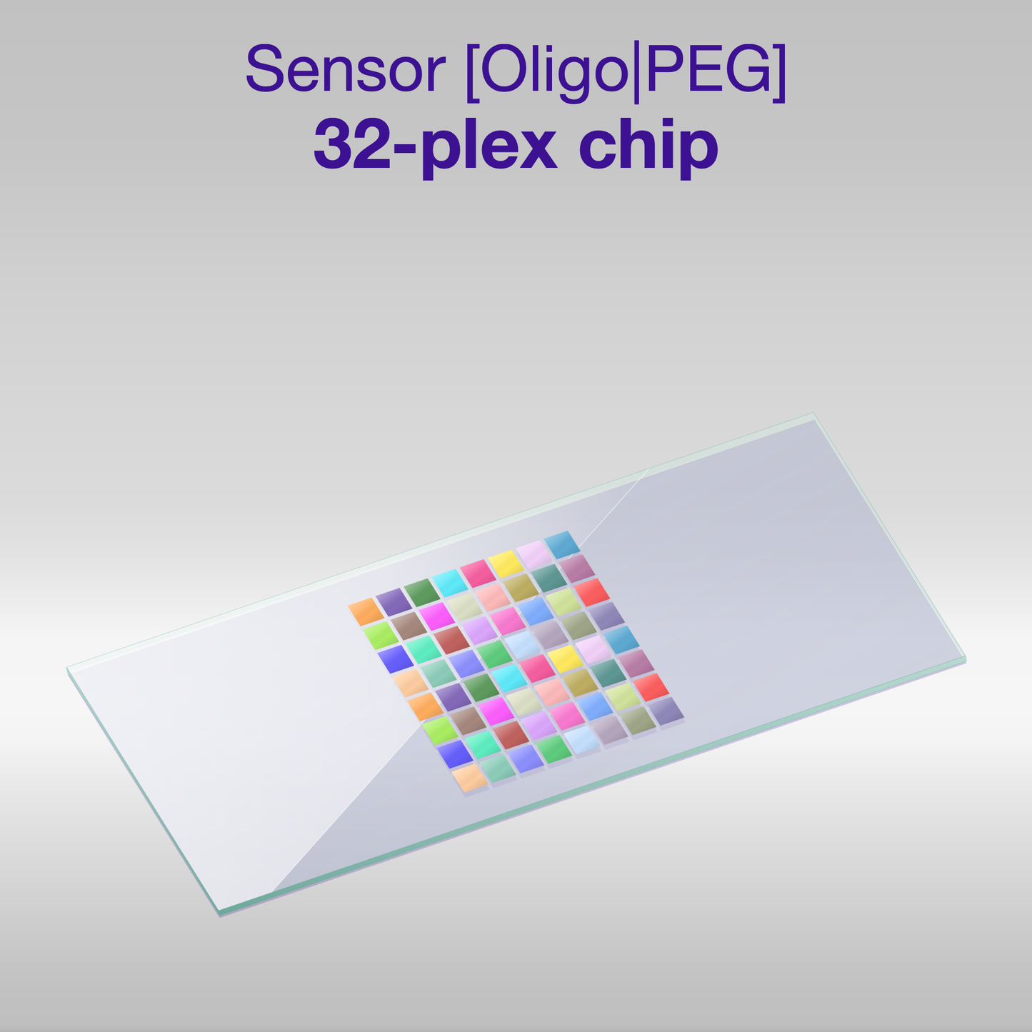 Sensor 2D PEG Oligo-PEG 32-plex chip, one colour per oligo sequence