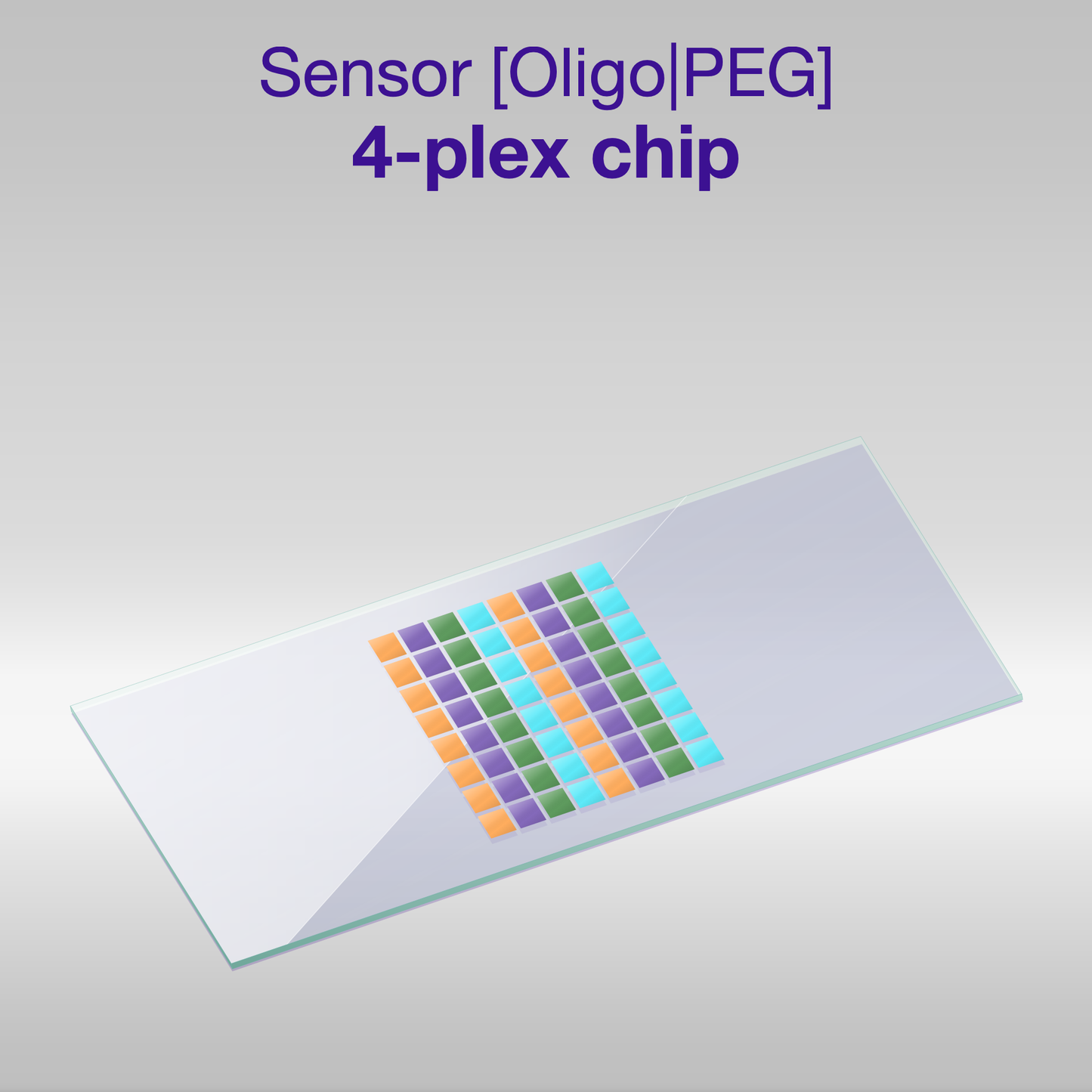 Sensor 2D PEG Oligo-PEG 4-plex chip, one colour per oligo sequence
