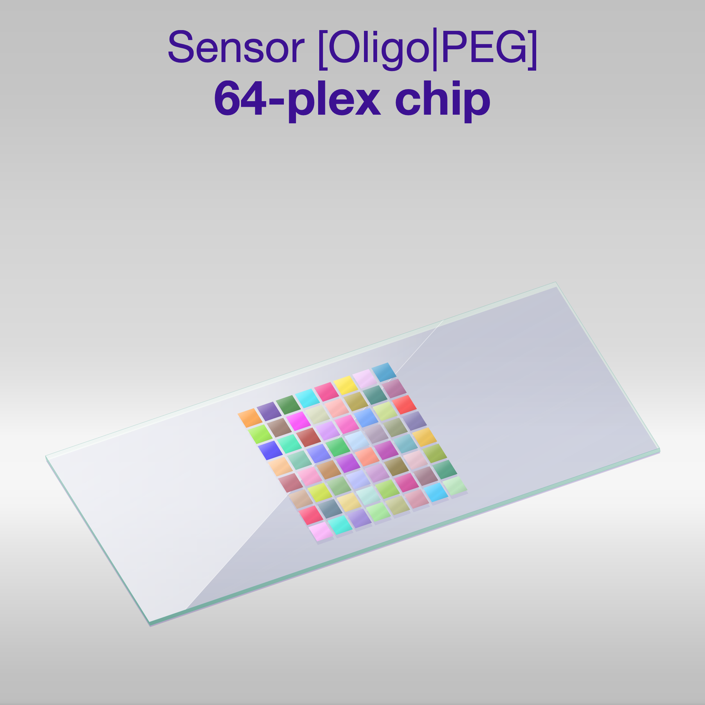 Sensor 2D PEG Oligo-PEG 64-plex chip, one colour per oligo sequence
